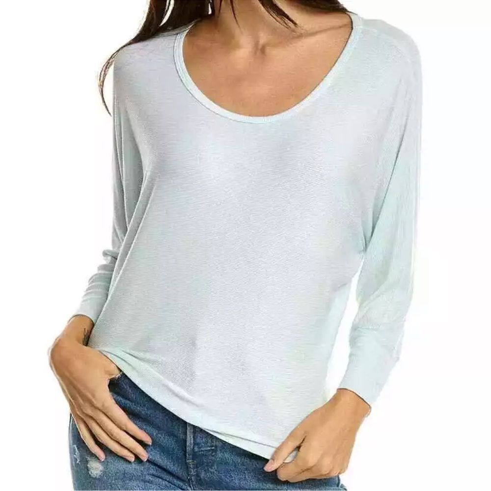 NWT Michael Stars Joni Dolman Sleeve Top size Large Mist Green Ribbed Scoop Neck